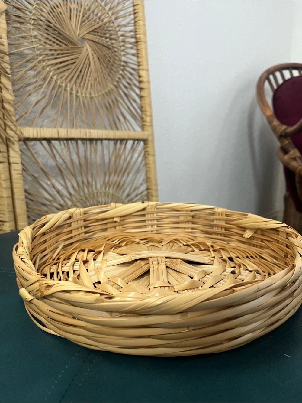 Vintage Handwoven Natural Wicker Serving Basket - Natural